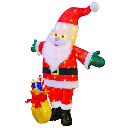 3D Light Up Santa with Gift Bag Warm White LED Christmas Lights with Timer